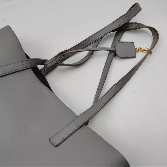 Pre-Owned YVES SAINT LAURENT Toy Supple Leather Shopping Tote Bag Gray - Picture 4 of 9